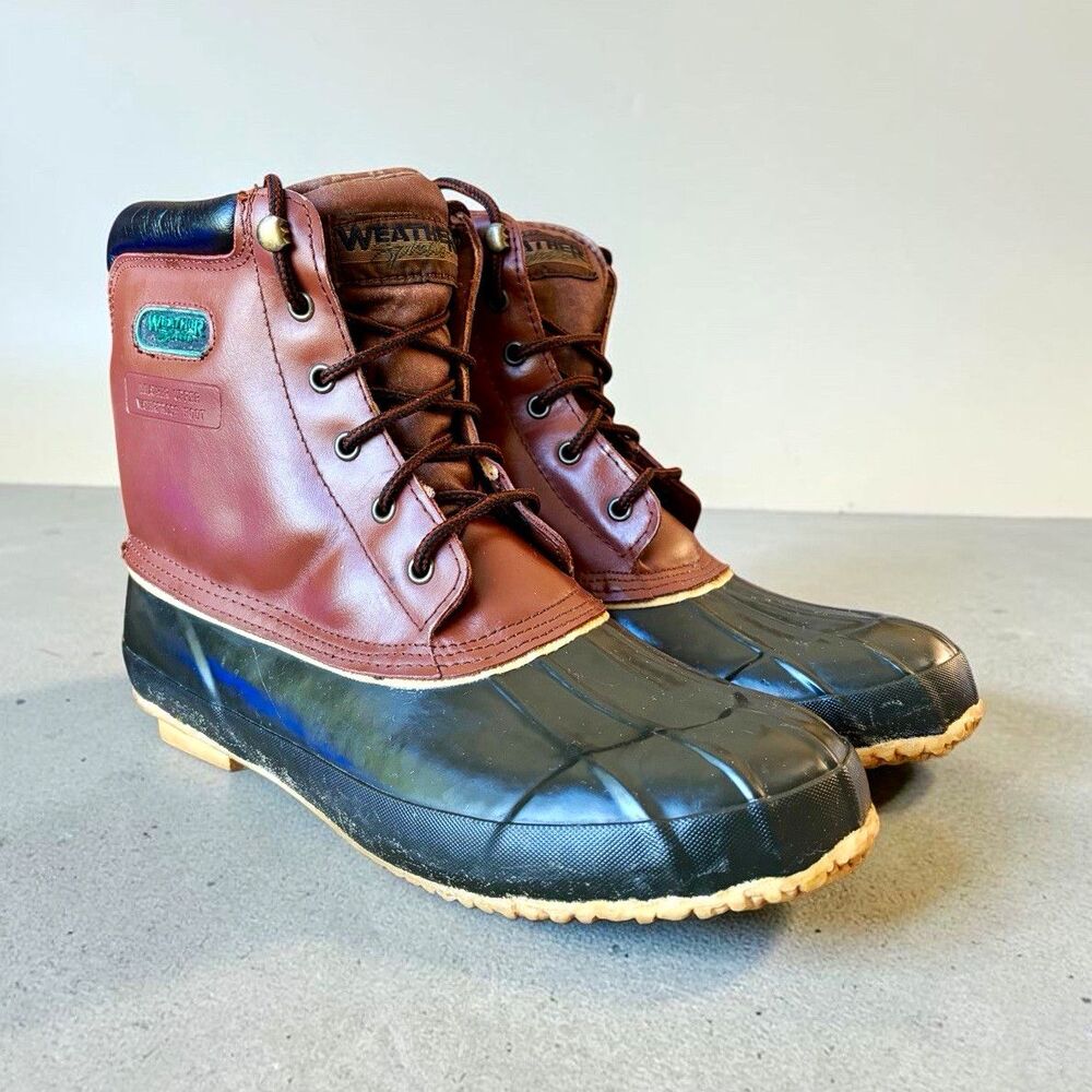 Weather Spirits Mens Duck Boots Size 13 Brown Leather Rubber Steel Shank